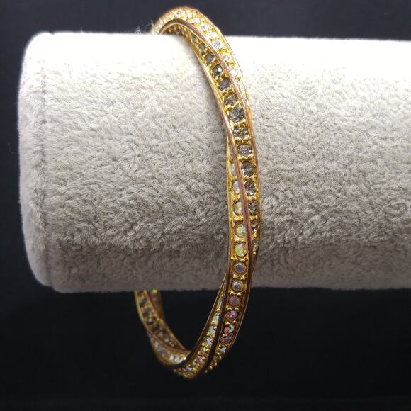 Vintage AB Rhinestone Twisted Bangle Bracelet, 1980s - Picture 6 of 10